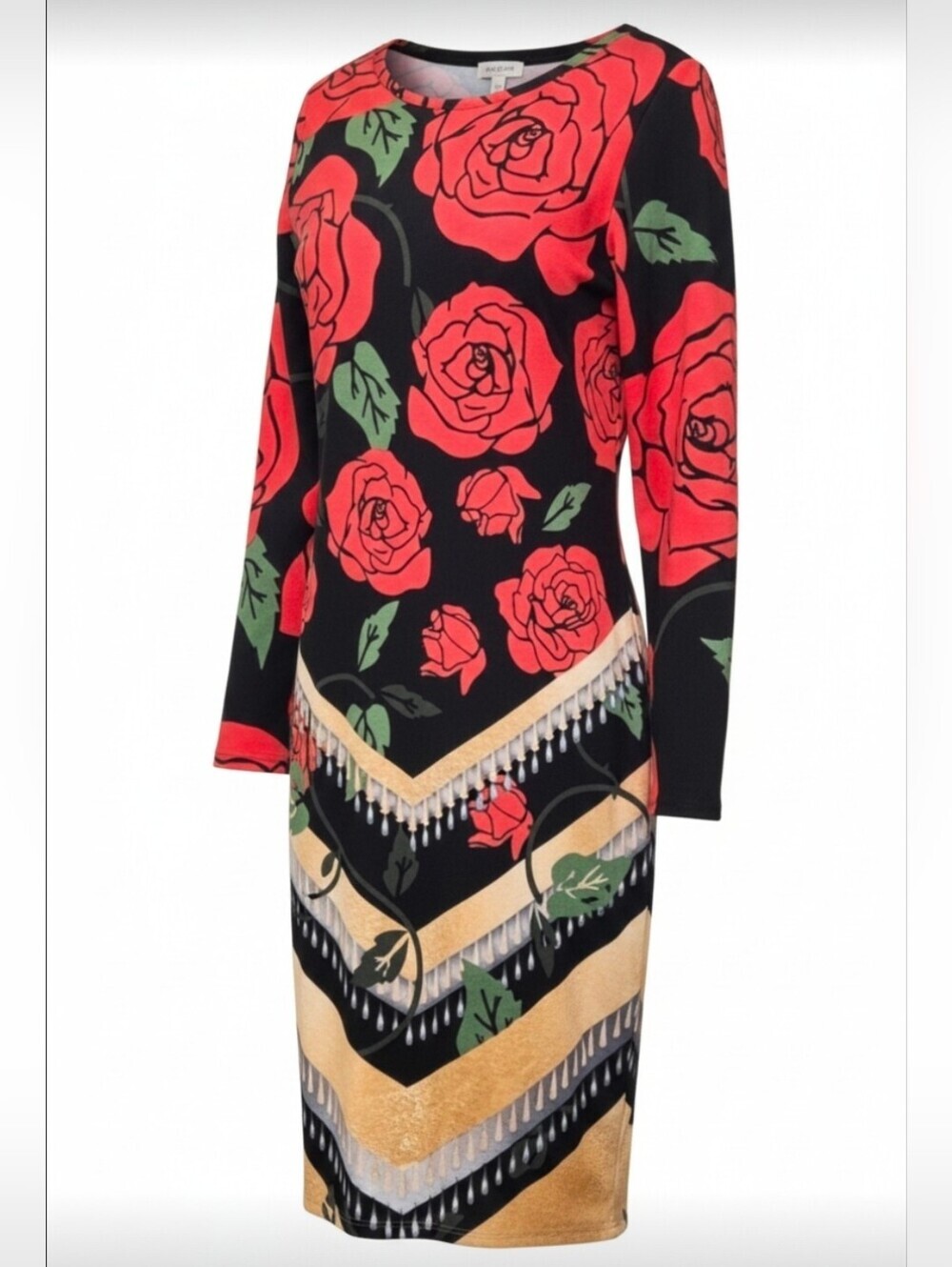 LuLuRoe Womens Size Large Long Sleeve Debbie Style Dress With Rose Pattern